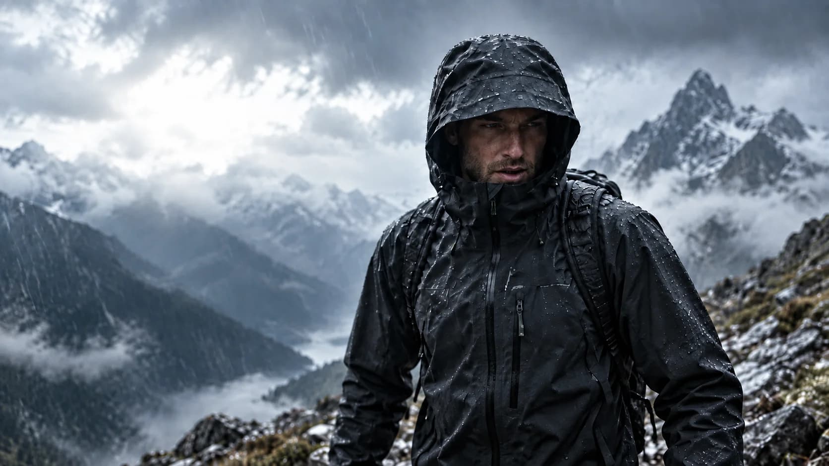 Technical outerwear in alpine weather